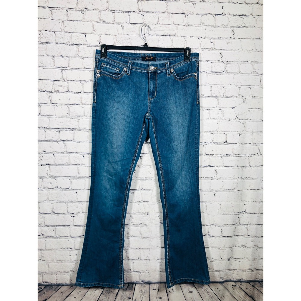 Seven7 Jeans Womens Bootcut Blue Denim 14 Excellent Embroidered Crystal Button
